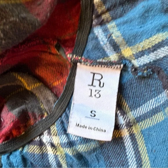 R13 Pieced Gathered Skirt in Red, Beige, & Blue Plaid - Small - Picture 9 of 14